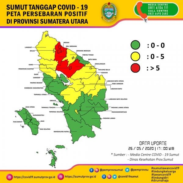 Peta Persebaran Positif di Provinsi Sumatera Utara 26 Mei 2020